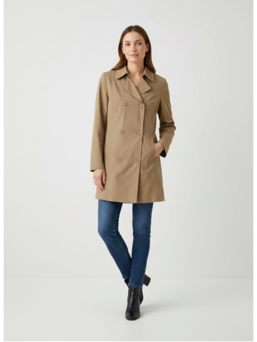 Mexx Khaki Double Breasted Short Trench Coat Womens 6 Tan Classic Jacket